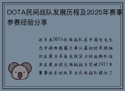 DOTA民间战队发展历程及2025年赛事参赛经验分享