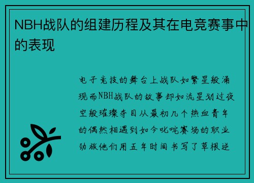 NBH战队的组建历程及其在电竞赛事中的表现